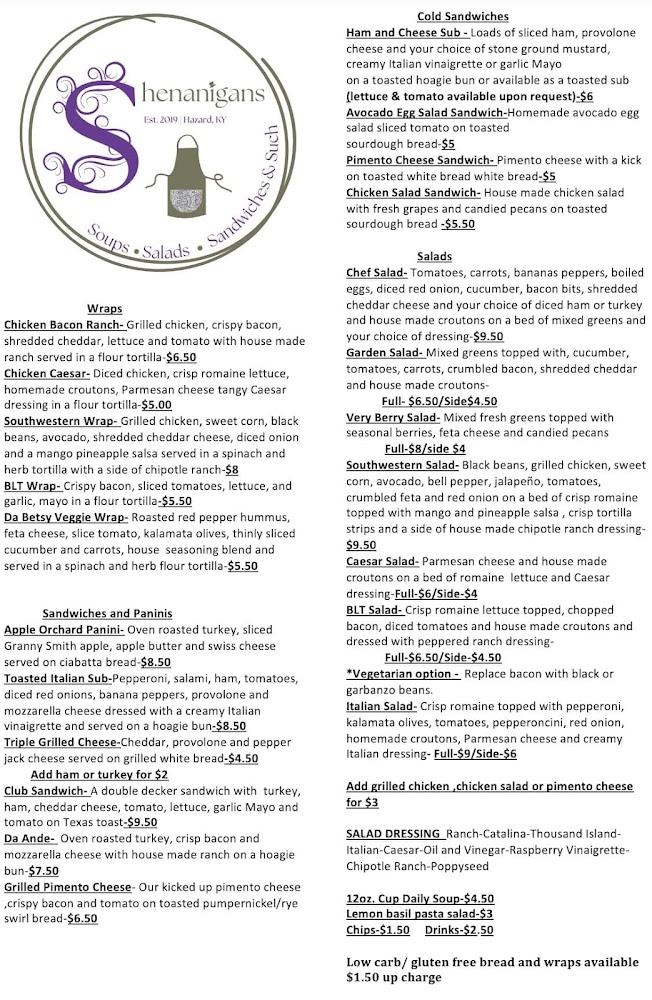 Shenanigans Menu image 1